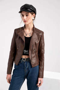 Women Genuine <b>Leather</b> Jacket Stylish Outerwear Autumn High Quality Comfortable Casual Breathable Windproof Durable Modern - Product Image 2
