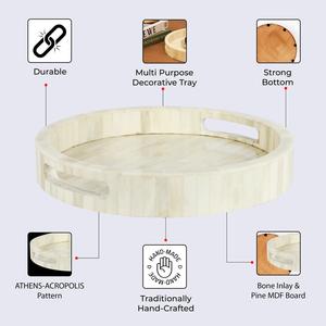 Bandeja para servir comida MDF de lujo hecha a mano con incrustaciones de hueso elegante Traya con incrustaciones de hueso - Product Image 4