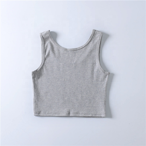 Débardeur côtelé de qualité supérieure pour femmes, gilet athlétique court de gymnastique gris uni, vente en gros - Product Image 4