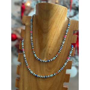 Collier ethnique Navajo perlé, plaqué rhodium, opale et chaînes en argent sterling – Cadeau de mariage religieux tendance - Product Image 2