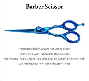 Professional 6-Inch Blue Steel <b>Barber</b> Scissors <b>Set</b> 32 Teeth Medium Handle Right-Handed Custom Logo Extremely Sharp Hair - Product Image 5