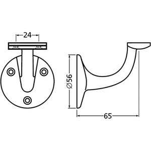 Soporte de Pasamanos de Aluminio Anodizado Plateado, Diámetro de la Placa de Pared de 56 mm, Soporte Recto HERMETA - Product Image 3