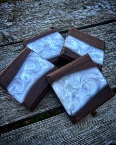 Juego de posavasos de resina de calidad DECOR con efecto océano decorativo cuadrado redondo posavasos de resina de madera epoxi de Craftsy Home - Product Image 6