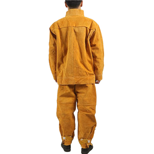 Ensemble veste et pantalon de soudeur en cuir de vachette jaune, classe 2, imperméable, résistant à la chaleur, vêtements de travail de protection - Product Image 3