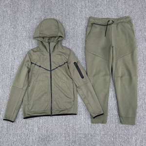 Survêtement à fermeture éclair décontracté personnalisé ensembles de sweat à capuche et pantalons de survêtement à point contrasté ensemble de jogging de sport en caoutchouc avec impression de logo pour hommes - Product Image 5