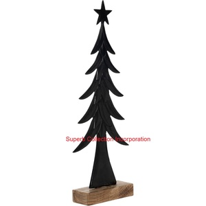 Excelente colección Incorporación Escultura de árbol de Navidad de metal negro moderno en base de madera natural Decoración de vacaciones de mesa elegante - Product Image 1