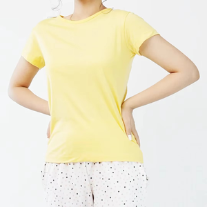 Nouveau Style coton Polyester femmes manches courtes T-Shirt femmes les plus populaires ajusté t-shirts couleur citron à manches courtes col rond - Product Image 6