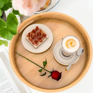 Nordic style round wooden <b>drinks</b> serving <b>trays</b> with handles bamboo bar <b>trays</b> from Vietnam manufacturer - Product Image 6