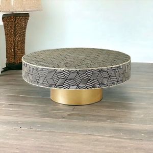 Mesa de centro con incrustaciones de hueso con patrón blanco y negro de lujo moderno directo del fabricante para uso en sala de estar y comedor - Product Image 4