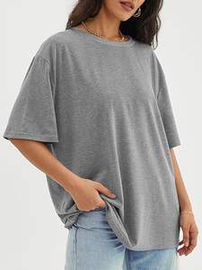 2 Pièces quantité minimale de commande Printemps Oversize O-Neck Blank Top Women Tees Cropped Plain T Shirt for Ladies - Product Image 3