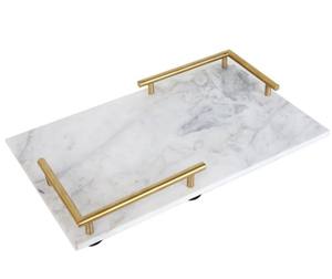 Plateau en marbre blanc rectangulaire tendance plateau de service d'ustensiles de cuisine pour restaurant Design Unique avec poignée en laiton pour décor de table - Product Image 6