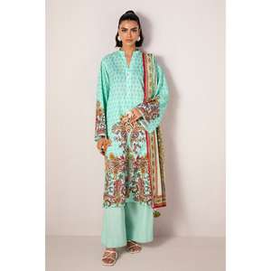 Conjunto de traje de tela estampada sin coser de 3 piezas azul para mujer - Product Image 5