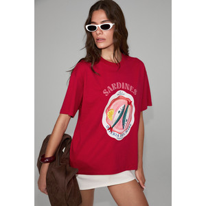 GRIMELANGE SARDI Camiseta de Mujer con Detalle Estampado, 100% Algodón Orgánico, Tela Suave - Product Image 1