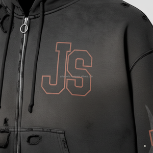 Sudadera con capucha y cremallera de invierno de primera calidad 380 GSM tela de lana color negro diamantes de imitación mangas de llama logotipo personalizado bordado básico Sudadera con capucha - Product Image 6