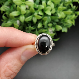 แหวนพลอยเซ็ตแบบแฮนด์เมดสีเงินสเตอร์ลิง925แหวนพลอยสีดำนิลทรงวงรีตัดแบบคลาสสิกแหวนแต่งงานครบรอบปี - Product Image 3