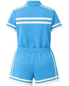 <b>Women</b> Sky Blue Quarter Zip Polo Shirt And Drawstring <b>Shorts</b> Two Piece Tracksuit Athletic Sportswear <b>Set</b> <b>For</b> <b>Women</b> Gym WearFit - Product Image 5