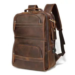 Sac à dos Vintage en cuir véritable pour homme, sac pour ordinateur portable 15.6 pouces, sac d'école pour la nuit, le week-end, le Camping, le jour