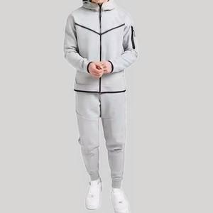 Qualité hommes deux pièces Gym Fitness Tech polaire entraînement survêtement XL à capuche ensemble respirant imprimé Logo hiver Streetwear solide - Product Image 1