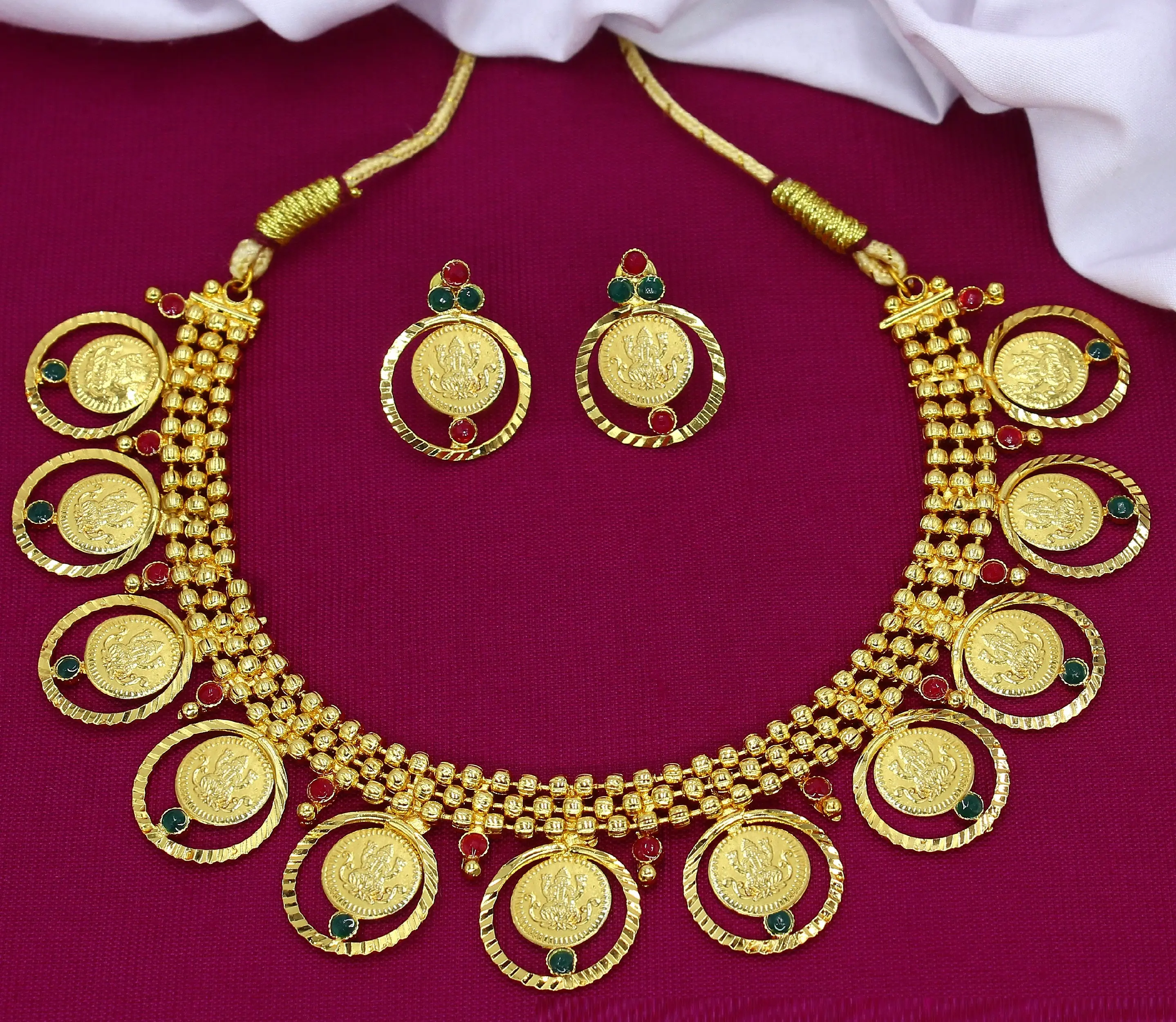 Necklace with earrings jewellery set goldplated pure brass uae indian jewellery necklace coin necklace south jewellery