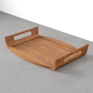 Vente en gros, plateau de service rond en bois de noyer brun rustique de petite taille personnalisé avec poignées, plateaux pour sarfophages naturels - Product Image 1