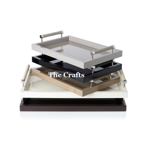 Ensemble de 2 plateaux de service de tailles différentes en bois et cuir, de qualité supérieure, forme rectangulaire, en vente - Product Image 3