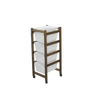 Chariot utilitaire en bois de hêtre massif de haute qualité avec plateau amovible et paniers en plastique - Pour une utilisation en cuisine ou en salle de bain - Product Image 3