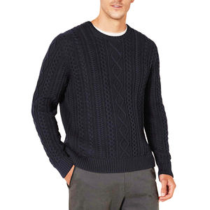 Vente en gros de pulls torsadés à manches longues en coton 100% ras du cou pull côtelé d'automne en tricot avec logo personnalisé pour hommes - Product Image 2