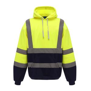 Seguridad vial de alta calidad reflectante seguridad ropa de trabajo cremallera chaqueta con capucha hombres seguridad manga larga construcción sudaderas con capucha - Product Image 1