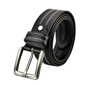 Wholesale Men's Genuine Leather Alloy <b>Buckle</b> <b>Double</b> Stitched Classic Jeans <b>Belt</b> Black Brown Casual Durable 3.5CM Width - Product Image 4