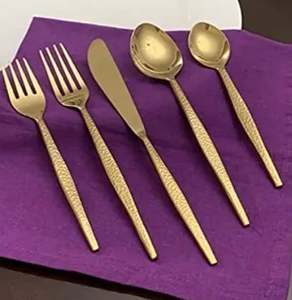 Juego de Cubiertos de acero inoxidable pulido PVD dorado al por mayor de alta calidad, cubiertos minimalistas, uso sostenible en el hogar, Hotel, restaurante - Product Image 1