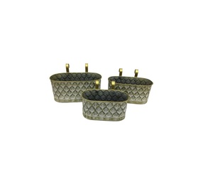 Oniya-Juego de dos macetas de jardín para exteriores con diseño de cuerda rústica, barandilla colgante cilíndrica de metal galvanizado vintage - Product Image 5