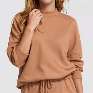 High Quality <b>Women's</b> Winter Daily Wear <b>Fleece</b> Custom Logo Ivory Dot <b>Pattern</b> Mock Neck Pullover Oversized Heavyweight 100% Cotton - Product Image 1