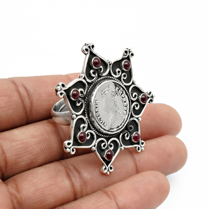 Solid 925 Sterling Oxidized Silver Natural Ruby Gemstone <b>Flower</b> Shape Ethnic Ring Handmade Bohemian Jewelry Wholesale Suppliers - Product Image 3