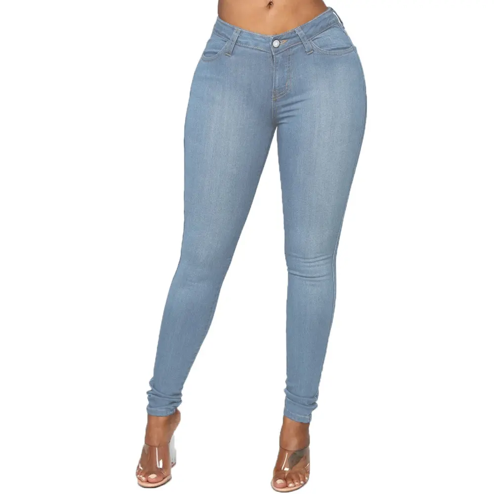 Celana jeans kurus wanita desain kustom produsen untuk pakaian kustom jeans denim kualitas tinggi untuk wanita