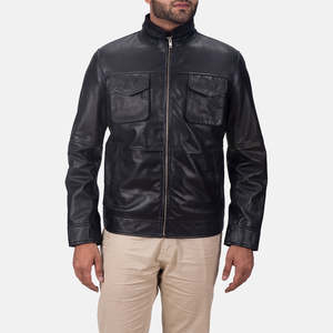 Maurice Vintage Maurice Black <b>Sheepskin</b> Leather <b>Jacket</b> for Men Women Water Proof Embroidered Pattern XS Size for Autumn Season - Product Image 1