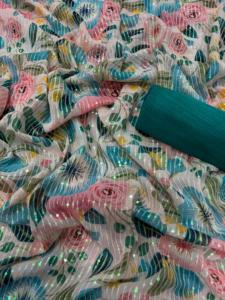 Diseñador de calidad superior Hermosas lentejuelas trabajo estampado floral en Heavy Georgette Fabric Sari Disponible a precio al por mayor - Product Image 5