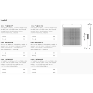 Diffuseur en métal blanc peint Tecnosystemi avec écran perforé et plénum de connexion arrière circulaire - Product Image 2