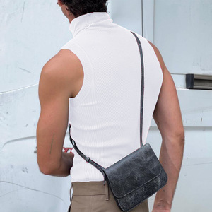 Mode Logo personnalisé Slim col roulé débardeurs entraînement couleur unie sans manches chemises décontracté côtelé séchage rapide respirant pour hommes - Product Image 4