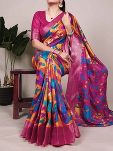 Exclusif Dernière Tendance Nouvelle Arrivée Haute Qualité Festival Designer Wear Tussar Soie Imprimé Avec Zari Tissage Travail Saree - Product Image 3
