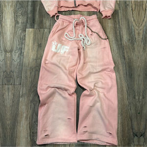 Conjunto de Sudadera con capucha de algodón estampado para hombre, conjunto de sudaderas con capucha y pantalones de chándal lavado ácido personalizado de alta calidad - Product Image 3