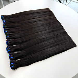 Extensions de cheveux humains naturels noirs, lisses et soyeux, texture complète, double trame, pour tissage rapide - Product Image 6