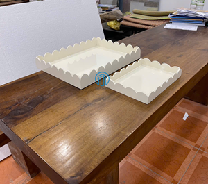 Plateaux en laque à bords festonnés crème de luxe Ensemble de plateaux décoratifs de service et d'organisation du Vietnam - Product Image 5