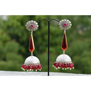 traditional new design handmade <b>silver</b> look alike brass stone stud big ghungro hoop earing for girls and women - Product Image 2