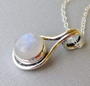 Collar con colgante de piedra lunar de Plata de Ley 925 para mujer, joyería de piedras preciosas hechas a mano - Product Image 1