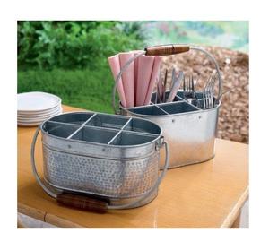 Nouvel article Caddy en métal en fer brut fini avec une forme ovale pour la tenue et le service des couverts - Product Image 1