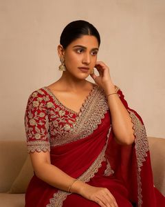 Sari de tela satinada Fendy de última moda india, elegante y exclusivo con blusa elegante, ropa tradicional festiva de boda para mujer - Product Image 3