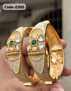 Attractive Rajwadi <b>Metal</b> Bangles with Designer Craftwork Antique Finish Multi Color Stones Ideal for Wedding and Party Occasions - Product Image 3