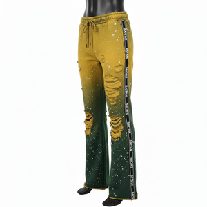Pantalon homme en tissu doux et chaud de qualité supérieure 320GSM, motif dégradé vert et jaune, broderie de logo personnalisée, lavé - Product Image 5