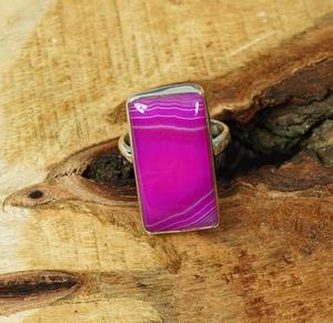 Anillo de piedras preciosas rectangulares de estilo bohemio de Plata de Ley 925 hecho a mano Rosa ágata de Botswana regalo de Navidad para cristianos - Product Image 3