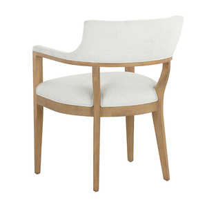 Chaise de salle à manger en teck avec assise et dossier rembourrés en tissu - Product Image 1